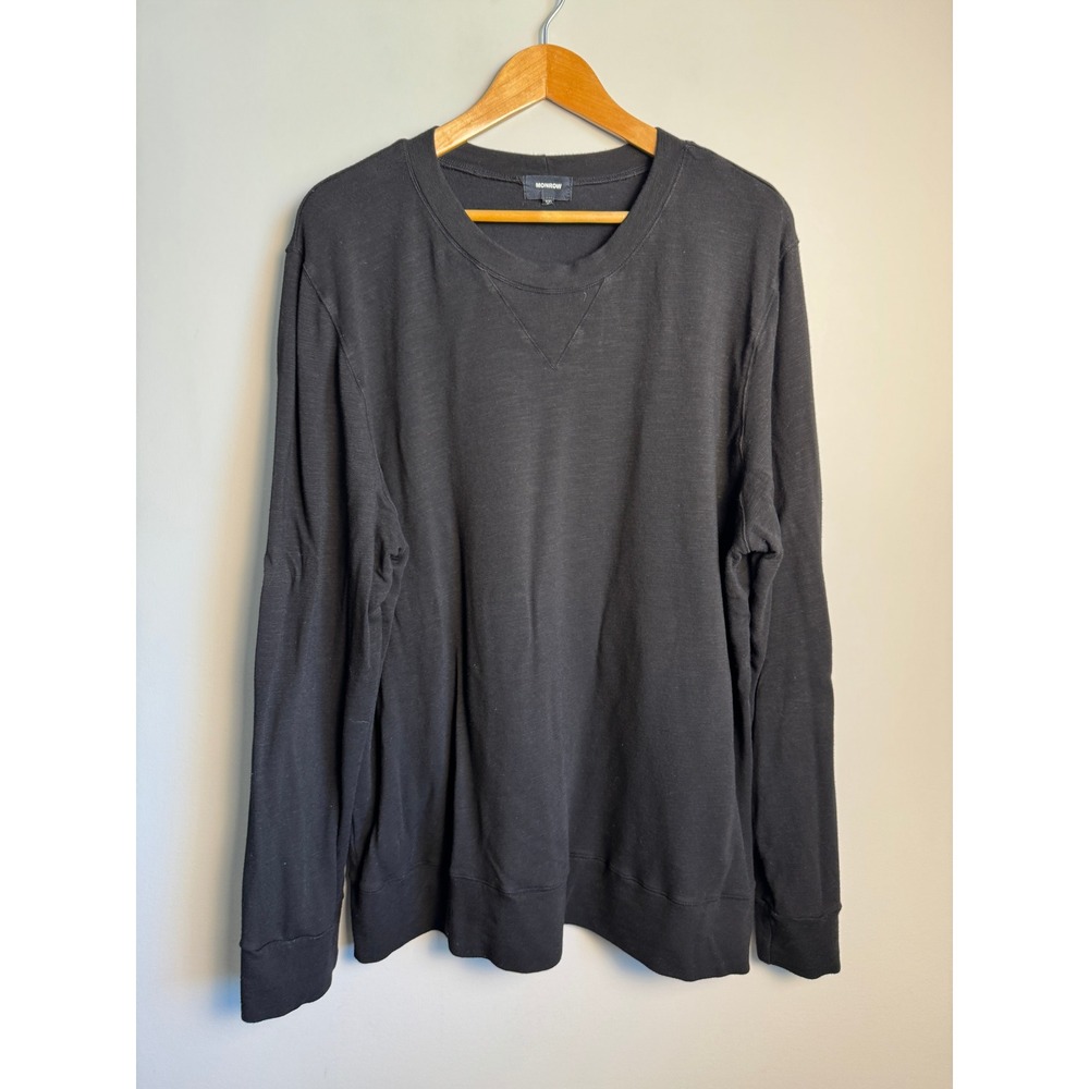 Monrow Mens Black Long Sleeve Crewneck Sweatshirt XXL Loungewear Basic Soft